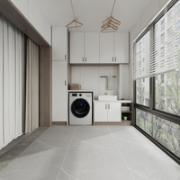 Vitrina Moderna Blanca con Puertas de Vidrio LED y Cajones, Almacenamiento para Lavandería que Ahorra Espacio para Apartamentos
