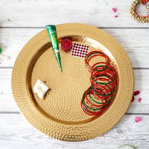 Plateaux décoratifs en métal martelé, plat en or, grand, élégant, décoration d'intérieur, centre de table, moderne, fait à la main, élégant, durable, luxueux - Product Image 3