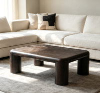 Table basse carrée en verre trempé bronze foncé, moulée d'une seule pièce avec bords arrondis épais, 4 pieds épais, table centrale pour salon