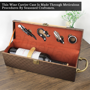 <span class=keywords><strong>Meilleur</strong></span> cadeau d'affaires Portable en cuir Pu boîte à bouteille de vin unique coffret cadeau boîte à vin de bonne qualité avec 4 Kit d'<span class=keywords><strong>outils</strong></span> pour le vin - Product Image 6