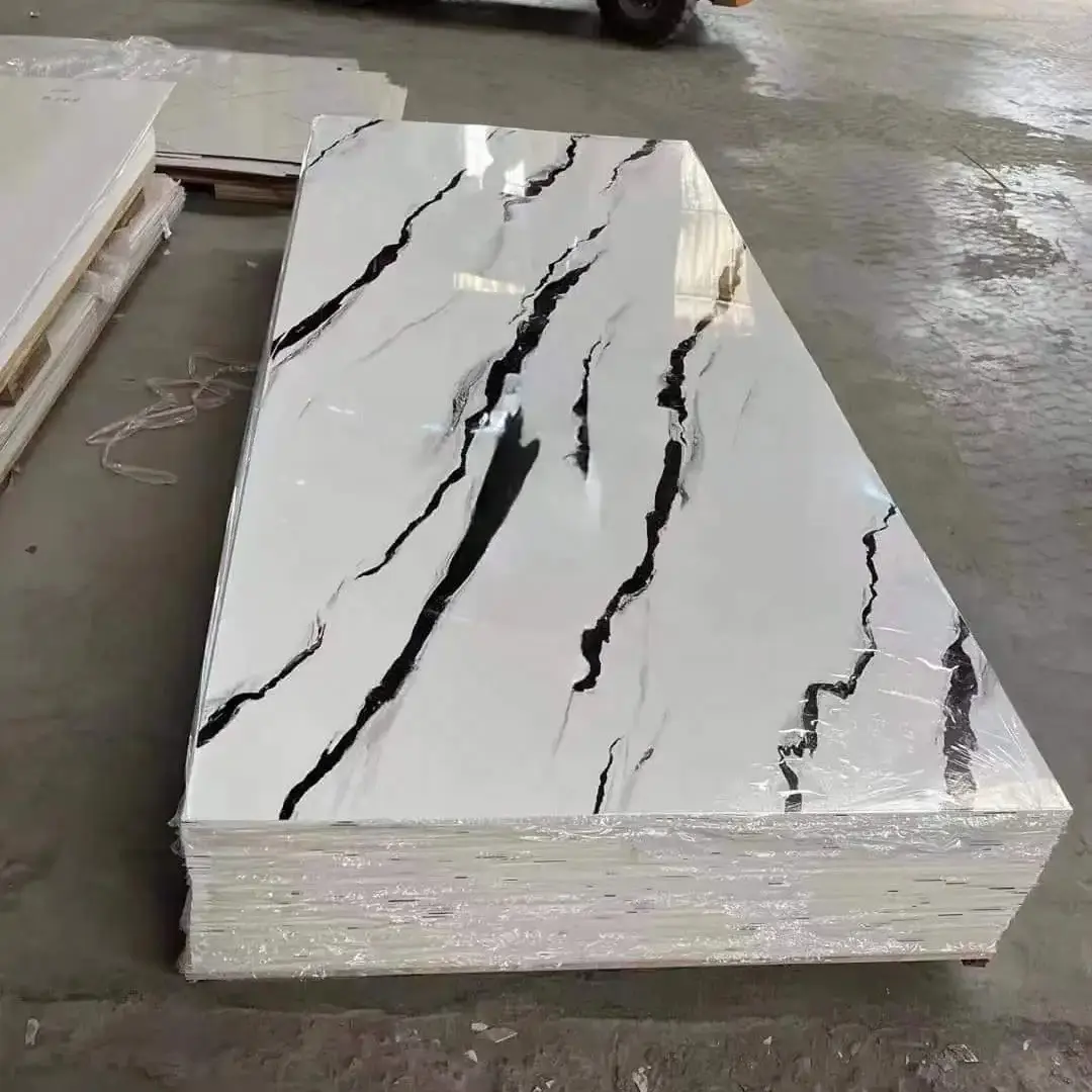 BAIJIN bianco impermeabile colore nero Uv rivestimento in marmo PVC pannello di parete alternativo pannello di marmo foglio di marmo