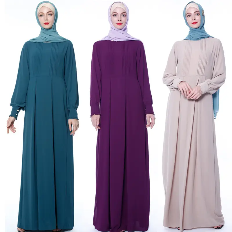 Summer Spring Casual Elegant Long High Quality Simple Dresses Chiffon Girl Abaya Chiffon Women Muslim Dress