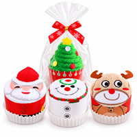 Coffret cadeau de serviettes de Noël avec motifs Père Noël, bonhomme de neige et sapin, 35x35cm, emballage compact pour cadeaux en gros