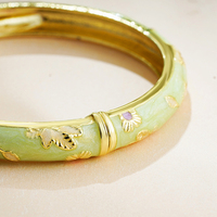 Bracelet Cloisonné en Cuivre Plaqué Or 14K, Style Chinois, Émail Coloré, Motif Floral Goutte à Goutte, Jonc Ouvert Printanier, Bijoux d'Inspiration Chinoise