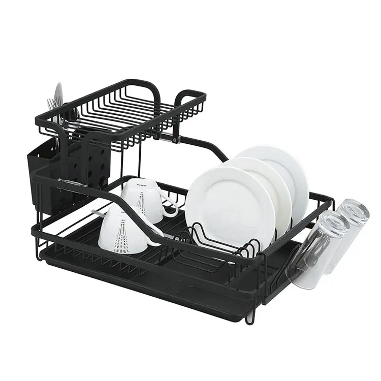 Customized Attractive High quality kitchen storage 2-layer storage rack aluminum dish rack with drain board