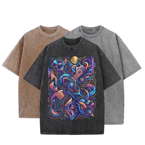 Camiseta para hombre personalizada de fábrica al por mayor con bajo MOQ, logotipo impreso en relieve, tela transpirable, estilo vintage lavado, corte holgado y oversize. - Product Image 1