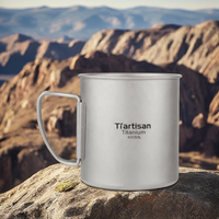 NB FAVOUR Tasse de camping ultralégère en titane avec poignée pliable, capacité 300ml/400ml, couvercle à motif rond, accessoire de cuisine d'extérieur