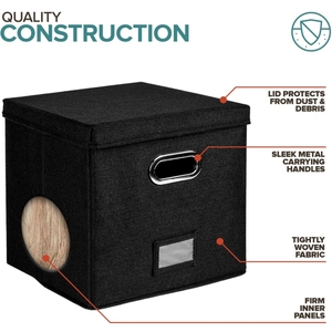 Boîte de <span class=keywords><strong>rangement</strong></span> multi-usages pour disques vinyles avec couvercle en toile et poignée pour plus de 50 LPs, organisateur de collection musicale à domicile - Product Image 3