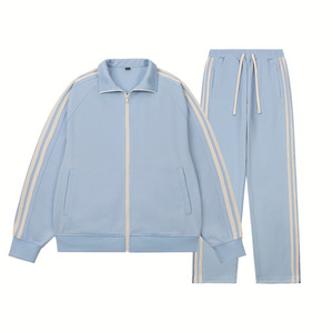Ensemble Athlétique Unisexe Tendance XINCAI : Veste Sweat-shirt à Rayures Patchwork et <span class=keywords><strong>Pantalon</strong></span> Long 100% Polyester, Col Montant, Tenue Décontractée - Product Image 4