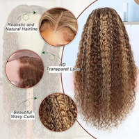Perruque bandeau en cheveux humains bouclés P4/27, dentelle transparente 13x4, cheveux vierges indiens non traités, vente en gros pour femmes noires