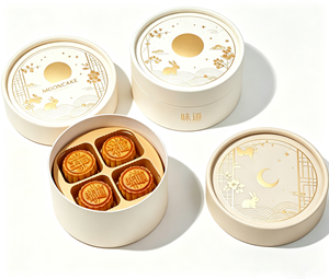 Boîte à gâteaux de lune ronde avec motif lapin en feuille d'or, emballage en tube de papier - Product Image 4