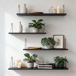 <b>Wall</b> <b>Mounted</b> <b>Shelf</b> Black Floating Rectangle Stainless Steel For Living Room Storage Display <b>Shelves</b> - Product Image 2