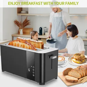 Smart LED Touchscreen Long Slot Toaster Factory OEM/ODM Household Use Stainless Steel 4 Slice Breakfast Bread Toaster