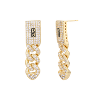 Boucles d'oreilles pendantes et clous d'oreilles Monaco en argent massif 925 plaqué or 14K avec moissanite taille brillant qualité VVS1 et chaîne cubaine Miami