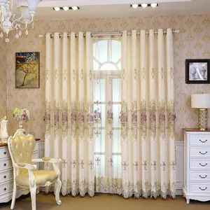Curtain textiles beige color high quality home decor window embroidery curtains for living room luxury modern