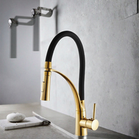 Robinet de cuisine LED en laiton pour hôtel, avec douchette extractible, monocommande, finition or/noir, avec cartouche céramique, pour hôtels et maisons