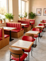 Ensemble de mobilier de bistrot européen rétro, sièges en cuir rouge modernes, canapé professionnel pour café et restaurant, ensemble de meubles