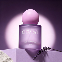 Nouvelle conception, flacon de parfum en verre de luxe personnalisé, rond, coloré, violet, 30 ml, 50 ml, 100 ml, avec vaporisateur à pompe