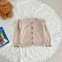 Ensemble deux pièces pour bébé fille Angou Automne : Cardigan tricoté élégant et barboteuse à bretelles pour nourrisson
