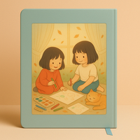 Cuaderno Adorable con Ilustración de Dos Chicas Leyendo, Escena Cálida y Reconfortante del Día a Día, Diario para la Amistad y la Mindfulness
