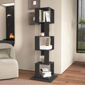 DB 5-Tier Rotating Floor Rack Simple Creative Student <b>Bookcase</b> with Acrylic Plate Multi-Function <b>Bookshelf</b> - Product Image 2