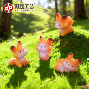 Cute Cartoon Fox Doll Resin Miniature <b>Ornament</b> Desktop <b>Car</b> Decor Accessory - Product Image 3