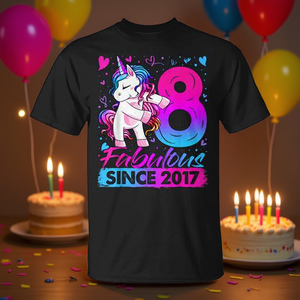 Camiseta de unicornio para el 8º cumpleaños para niñas, fabulosa desde 2017, ropa de fiesta - Product Image 3