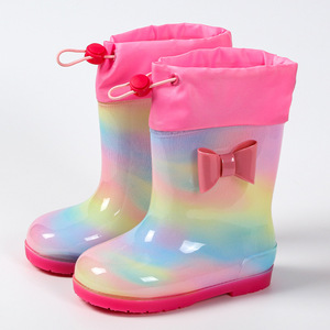 Cute Children Rain <strong>Boots</strong> for Girls Boys Waterproof and Anti-slip Pink PVC Gumboot OEM <strong>Wellington</strong> <strong>Boots</strong> with Handle - Product Image 5