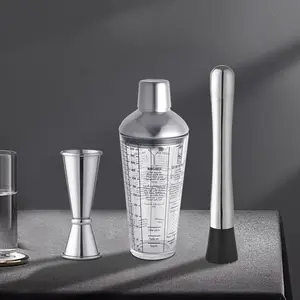 Chunda New Design Wholesale 3piece Cocktail Glass Stainless Steel Cocktail Shaker Set with Mark