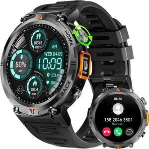 Мужские умные часы с LED-фонариком, GPS, монитором сердечного ритма, трекером сна, функцией приема/набора звонков, 1.45-дюймовым экраном, водонепроницаемостью 3ATM, совместимостью с IOS/Android. - Product Image 1
