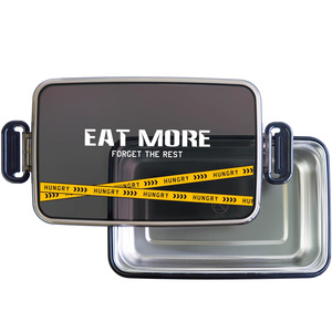 Bangduo Stainless Steel Lunch Box Rectangular Single Layer <b>Microwaveable</b> With Plastic Lid For Daily Use - Product Image 1