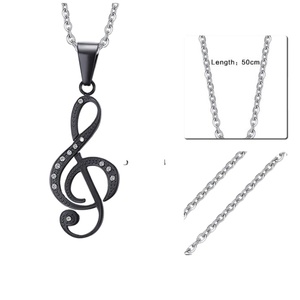 IP placcatura lucidato a specchio in acciaio inox <span class=keywords><strong>musica</strong></span> mote <span class=keywords><strong>collana</strong></span> ciondolo di diamanti - Product Image 2