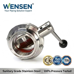 Válvula de Mariposa de Acero Inoxidable SS304/316 de Apertura Rápida <span class=keywords><strong>Wesen</strong></span>, Grado Higiénico para Productos Lácteos y Agua - Product Image 1