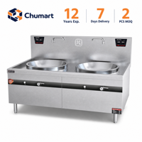 Équipement de cuisine de restaurant en acier inoxydable personnalisé - Ensemble complet de cuisinière à induction à double brûleur avec grand wok