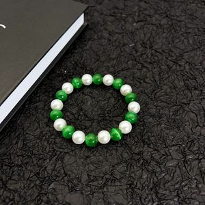 Pulsera de Perlas con Piedra Ojo de Gato, Verde Esmeralda, Perlas Blancas de Imitación, Elástica, Joyería de Moda - Product Image 1