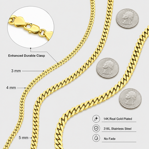 สร้อยคอแฟชั่นสไตล์ไมอามีคิวบันลิงค์ สแตนเลสชุบทอง 14k ขนาด 3 มม. 4 มม. 5 มม. 6 มม. 8 มม. พร้อมตัวล็อกแบบก้ามปู สำหรับทุกเพศ เหมาะสำหรับงานปาร์ตี้ ขายส่ง - Product Image 3
