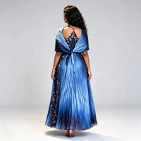 Direkt vom Hersteller: Elegantes 2026 Abendkleid mit integriertem Capelet, plissiert, Blumenmuster, Ombré, A-Linie, Gala-Kleid, Miyake Plissee-Kleid
