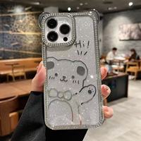 Étui de téléphone portable transparent avec ours en diamant électroplaqué mignon, portable, pour usage promotionnel, compatible iPhone 11/12/13/14/15/16 Pro Max Plus