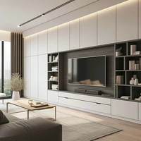 Lemari TV Kayu Modern Mewah, Konsol Media Dinding, Penyimpanan untuk Perabot Ruang Tamu, Rumah, Hotel, Apartemen