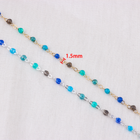 Chaîne de câble plat de luxe en or 14k rempli de 1.5mm avec des perles émaillées de couleur bleue pour la fabrication de bijoux de bracelet de collier créatif de bricolage