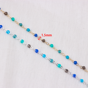 लक्जरी 14K सोने से भरा 1.5 मिमी फ्लैट केबल श्रृंखला के लिए नीले रंग के साथ रंगीन मोती के साथ भरा हुआ - Product Image 2
