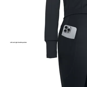 GL6806 Set Yoga Solido a Maniche Lunghe, <span class=keywords><strong>Aderente</strong></span>, Asciugatura Rapida, con Tasche e Cerniera, per Fitness, Corsa e Sport all'Aperto - Product Image 2