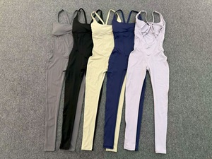 Women Cross Back Sports Yoga Jumpsuit One Piece Backless Sexy Hip Lifting <strong>Bodysuit</strong> With Adjustable Shoulder Straps - Product Image 2