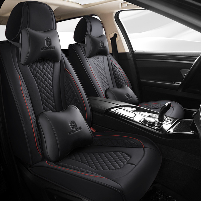 Universal PU Leather Car Seat Covers - Full Set Luxury Quilted Seat Protector for 5 Seats, All Season Waterproof Auto Cushion