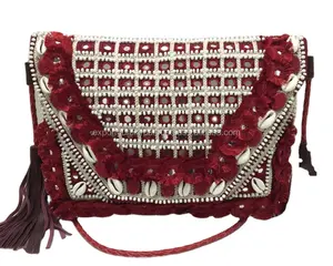 กระเป๋าคลัทช์ Boho gypsy ของผู้หญิงหลายลูกปัดและเปลือกหอยขายส่งกระเป๋าเดินทางและกระเป๋า