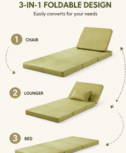 Canapé-lit pliable en mousse haute densité à 3 plis, <span class=keywords><strong>convertible</strong></span>, avec dossier réglable, matelas tatami - Product Image 2