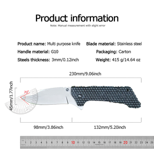 มีดพับสำหรับตั้งแคมป์กลางแจ้ง ด้ามจับ G10 ใบมีดสแตนเลสทรงหยดน้ำ มีดพกพา EDC สำหรับกิจกรรมกลางแจ้ง - Product Image 3