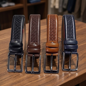 BS INTERNATIONAL Custom Genuine Cow Hide Men's <b>Belt</b> Durable Vintage Design Stainless Steel Buckle Handmade Eco-Friendly - Product Image 1