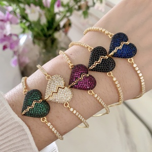 Pulseras TK-C325 con Colgante de Corazón Roto Multicolor para Niñas, Pulsera Brillante con Circonitas, Cadena de <span class=keywords><strong>Tenis</strong></span> Ajustable - Product Image 1