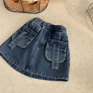 Ropa DE TRABAJO Retro con bolsillo grande <span class=keywords><strong>para</strong></span> niñas, Falda corta, prendas de vestir exteriores, versión de primavera y verano, falda roja vaquera de moda <span class=keywords><strong>para</strong></span> niñas y niños - Product Image 2